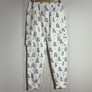 Men's White Cargo Pants with Black Pattern